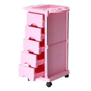 T08 Pink Hairstylist Storage Salon Trolley with Closed Drawers